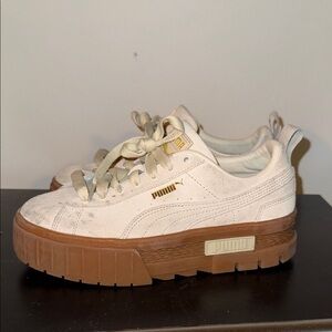 Puma Off-White Platform Sneakers with Brown Soles